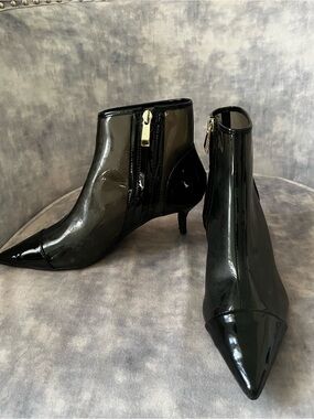 Black BRAND NEW Patent PVC Pointed-Toe Ankle Boots with Kitten Heel